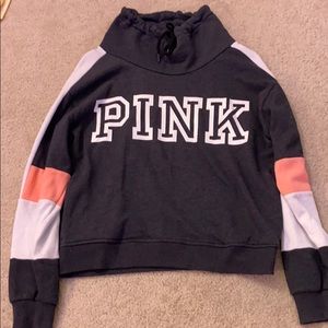 pink funnel neck sweater